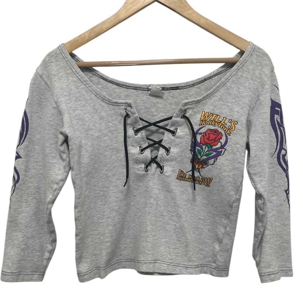 Y2K Will’s Honky Tonk Daytona Beach Bike Week 2000 3/4 Sleeve Crop Top Size M